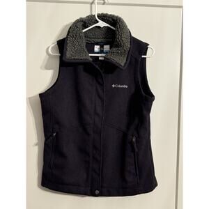 Womens Columbia Faux Fur Lined Fleece Full Zip Vest Medium Blue Gray